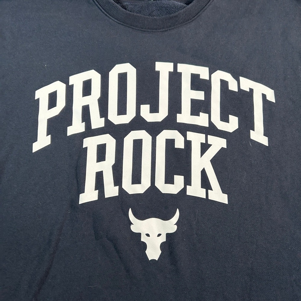 Under Armour Project Rock Short Sleeve Sweatshirt Men XXL Black Brahma Bull Logo - Picture 3 of 9